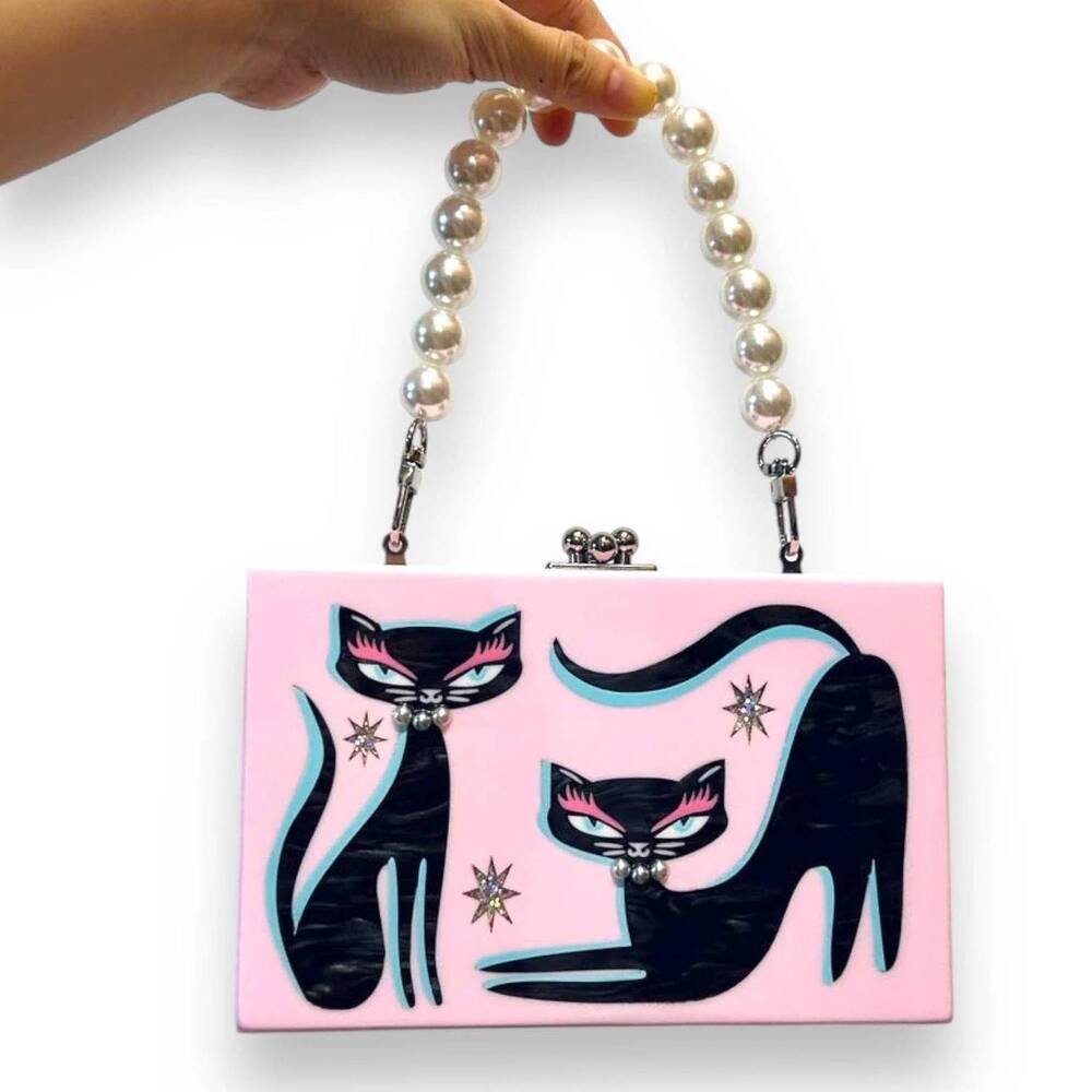 NEW LIPSTICK & CHROME women's kitty chic acrylic handbag in pink